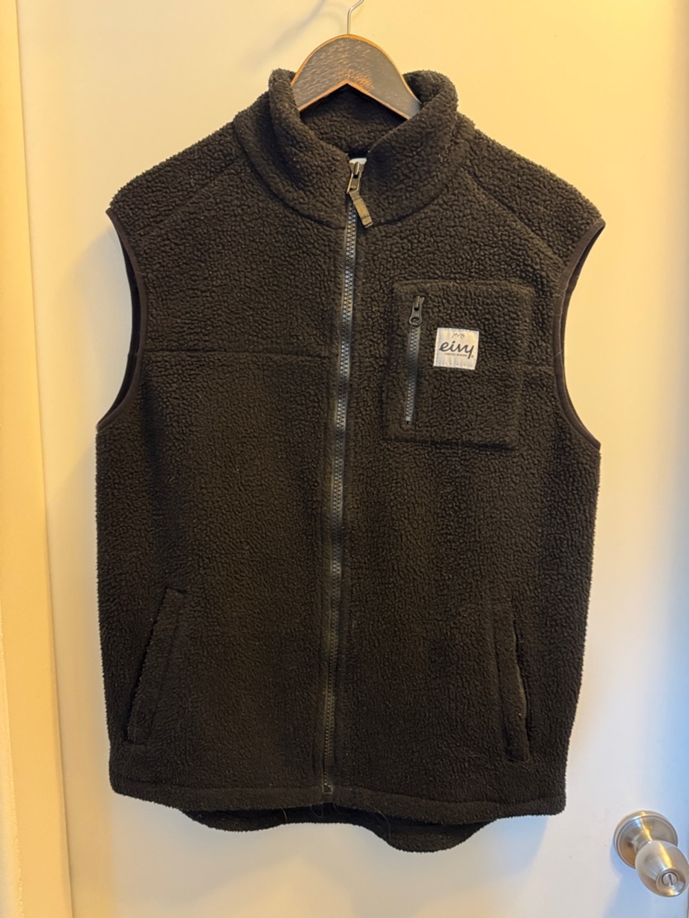 Black Sherpa Fleece Vest with Zip Pocket